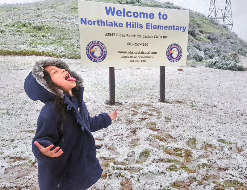 Iris Coffey, 6, plays in the snow at North Hills Elementary School - Courtesy of SCV Signal