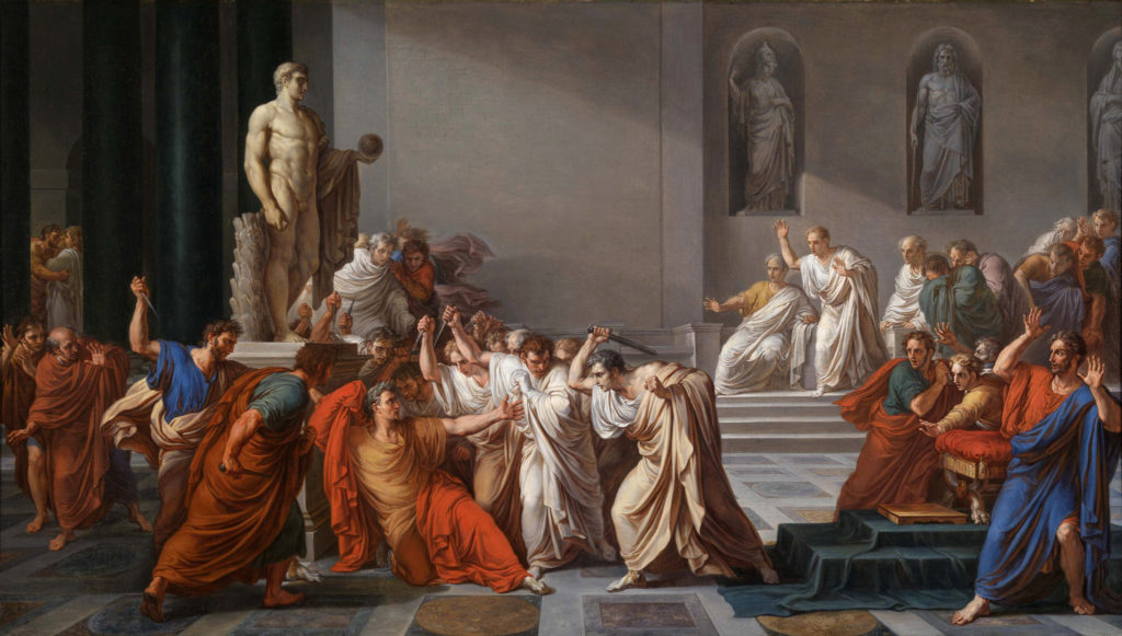 Fall of the Roman Empire in painting: Vincenzo Camuccini, La morte di Cesare, 1804-1805, Galleria Nazionale d’Arte Moderna, Rome, Italy.