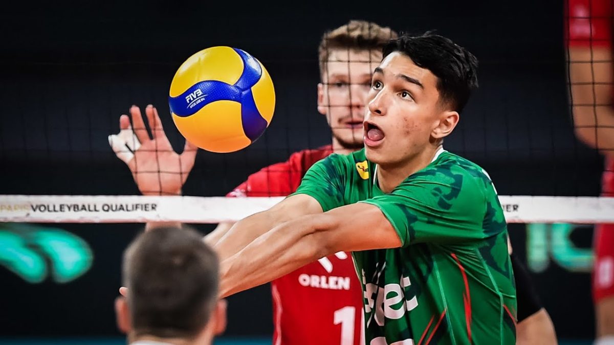 Simeon Nikolov playing in the Road to Paris Volleyball Qualifier.  