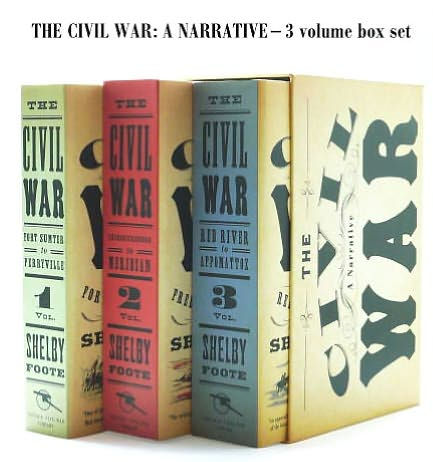 Shelby Foote's famous Civil War series. It took Foote over 30 years of research and writing to complete these three books which are considered some of the best on the topic of the Civil War. 