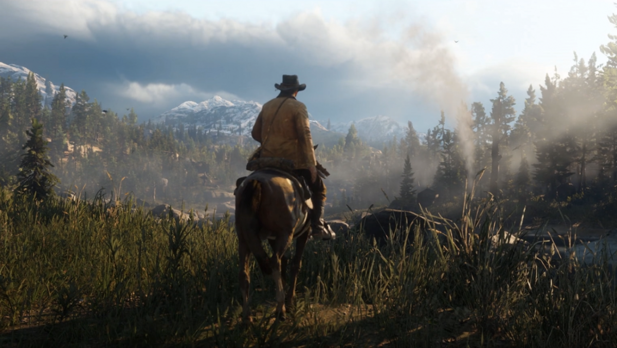 The open world gameplay of Red Dead Redemption 2 is shown here.